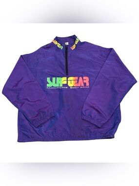 Vintage 90s Surf Gear Mens Purple Spell Out Half Zip Windbreaker Jacket Mens XL
